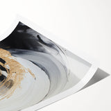 Abstract modern wall art print showcasing vibrant geometric patterns in bold colors, rolled for easy shipping and display. Ideal for contemporary home decor.