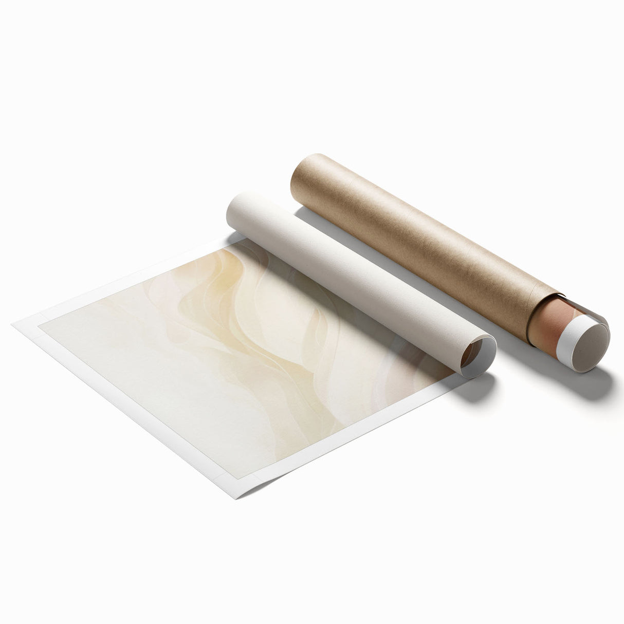 Abstract modern wall art collection featuring vibrant colors and geometric shapes, rolled and packaged securely in a protective tube for display.