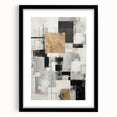 Framed abstract modern wall art collection featuring geometric shapes in a sleek black frame, showcasing vibrant colors and a contemporary design, perfect for enhancing home decor.