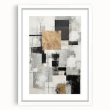Modern abstract wall art collection displayed in a sleek white frame with matting, showcasing vibrant colors and geometric patterns, perfect for contemporary decor.
