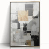 Framed abstract modern wall art collection featuring a gold-accented design, perfect for contemporary decor, displayed in a stylish living room setting.