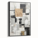 Framed abstract modern wall art collection showcasing intricate geometric patterns in vibrant colors with a sleek black frame, ideal for contemporary decor.