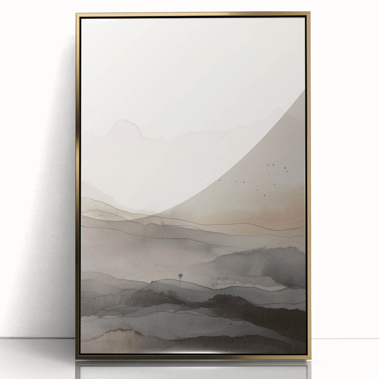 Framed abstract modern wall art collection featuring gold acrylic accents, showcasing a sleek design that enhances contemporary home decor aesthetics.