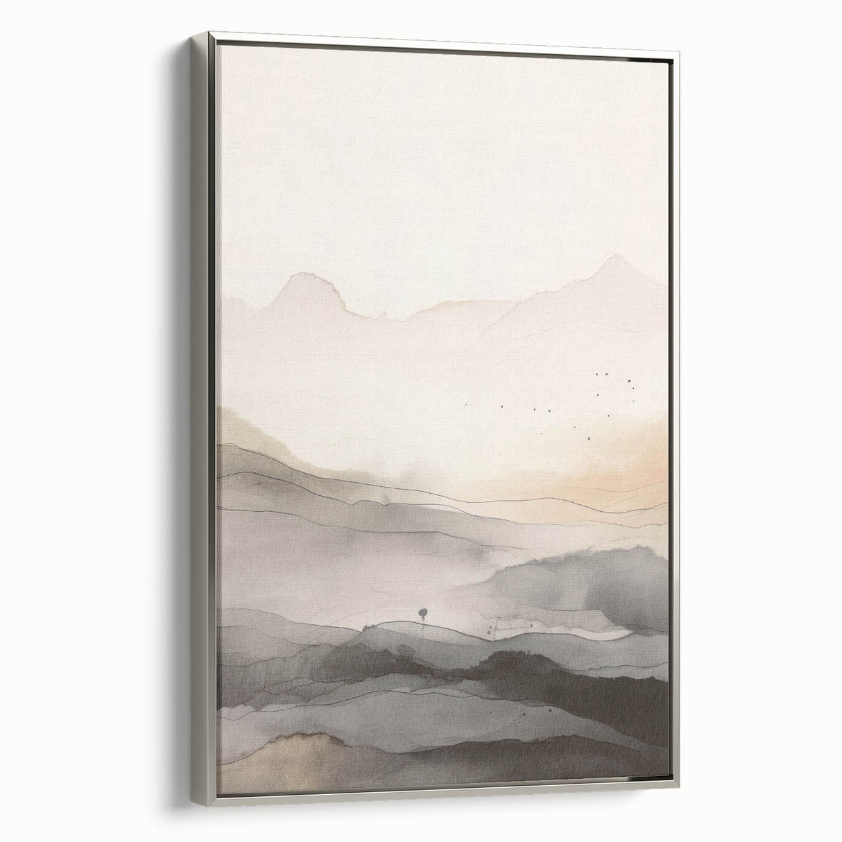 Framed canvas wall art showcasing an abstract modern design with silver accents, displayed from a side view, ideal for contemporary home decor.