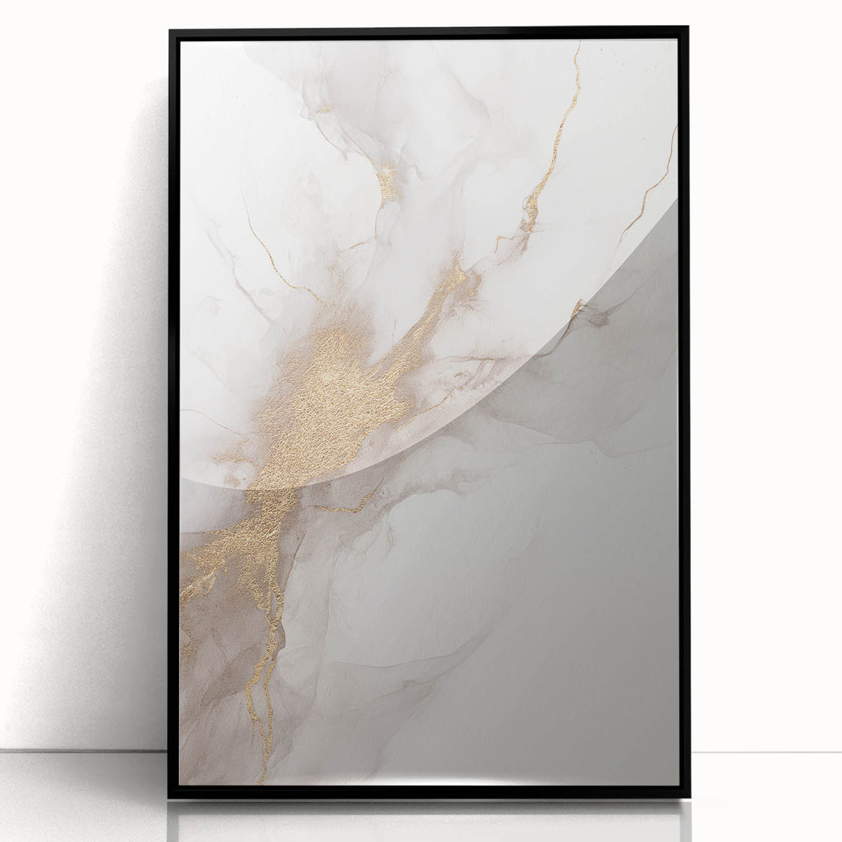 Framed abstract modern wall art collection with a sleek black frame, showcasing vibrant colors and geometric patterns, perfect for contemporary home decor.