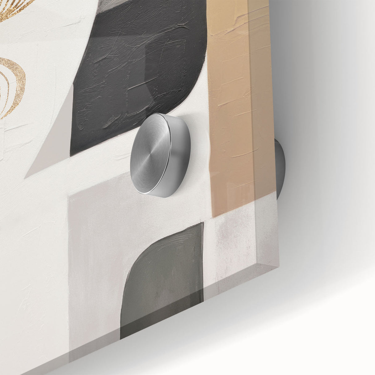 Close-up of a vibrant abstract modern wall art piece showcasing colorful geometric shapes and fluid lines, designed for contemporary home decor enhancement.