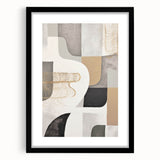 Abstract modern wall art collection featuring a framed piece with a black mat, showcasing geometric shapes and vibrant colors. Ideal for contemporary home decor.