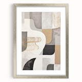 Abstract modern wall art collection featuring a framed silver design with a mat, showcasing geometric patterns and a contemporary aesthetic, perfect for stylish home decor.