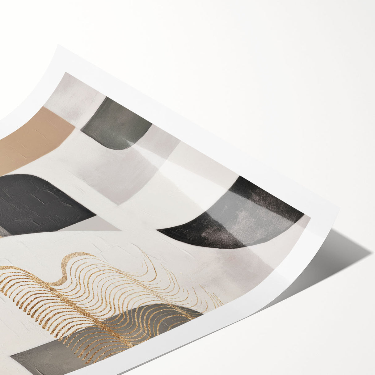 Abstract modern design wall art print showcasing vibrant colors and geometric shapes, ideal for contemporary home decor. Rolled and packaged securely for safe delivery.