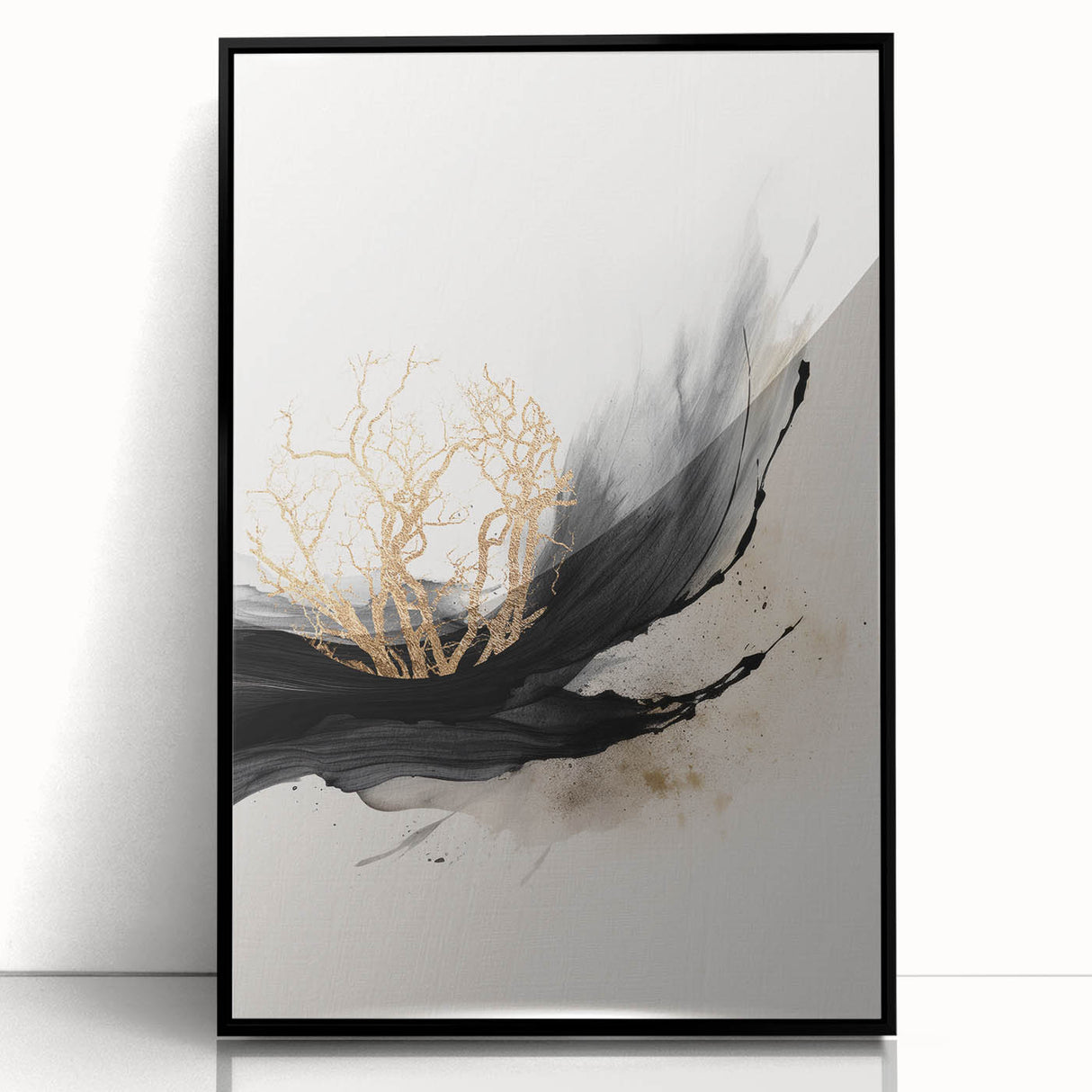 Framed acrylic wall art showcasing an abstract modern design with geometric patterns in black and white, perfect for contemporary home decor accents.