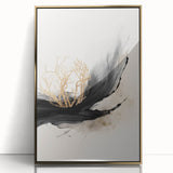 Framed modern abstract wall art featuring a gold acrylic design, showcasing geometric patterns and a sleek front view, ideal for contemporary decor.