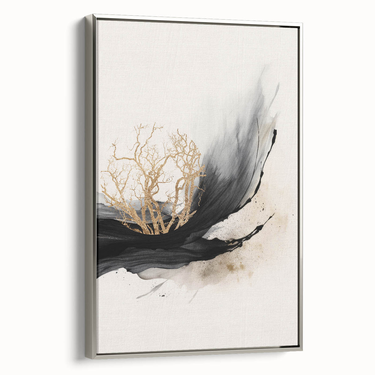 Framed abstract modern wall art showcasing a silver side view design, perfect for contemporary decor. Ideal for adding a touch of elegance to any room.