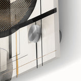 Close-up of an abstract modern wall art piece featuring vibrant colors and bold geometric shapes, showcasing unique acrylic glass textures for a contemporary decor accent.