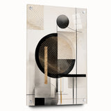 Abstract modern wall art collection displayed in a side view, featuring vibrant colors and geometric patterns, mounted on acrylic glass with decorative pins for an elegant finish. Perfect for contemporary home decor, this piece adds a stylish touch to any room.