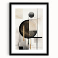 Black-framed wall art featuring an abstract modern design with geometric shapes and vibrant colors, creating a contemporary focal point for home decor.