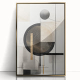 Framed acrylic wall art featuring a modern abstract design with gold accents, showcasing a sleek front view ideal for contemporary home decor.