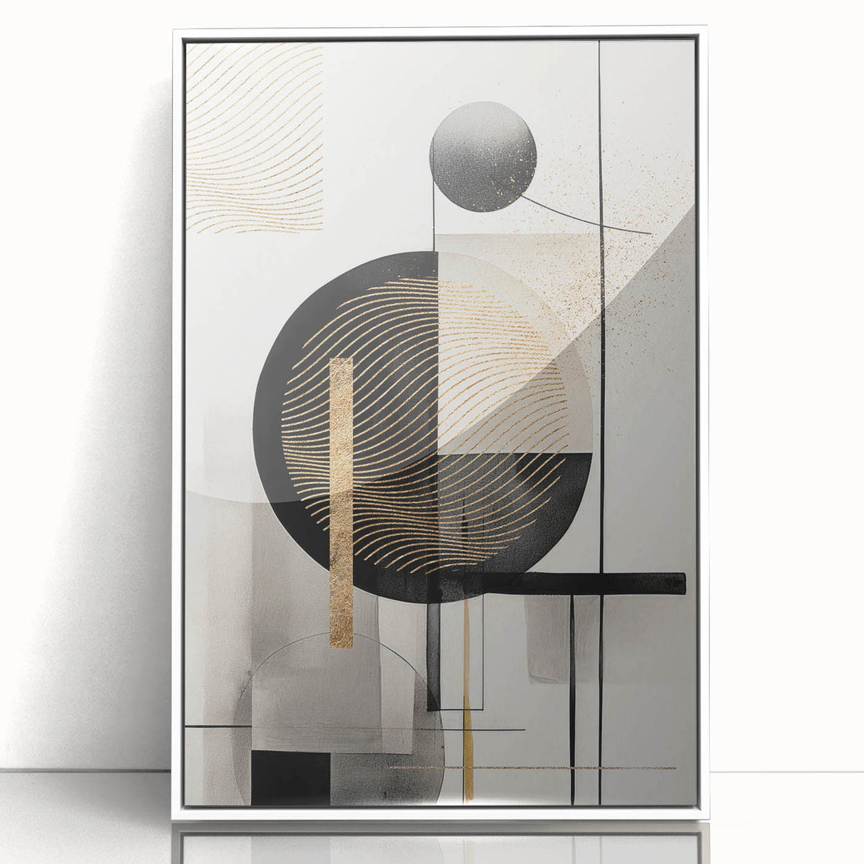 Framed abstract modern wall art featuring a vibrant design with bold colors and geometric shapes, displayed on a white background, perfect for contemporary home decor.
