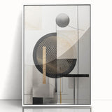 Framed abstract modern wall art featuring a vibrant design with bold colors and geometric shapes, displayed on a white background, perfect for contemporary home decor.