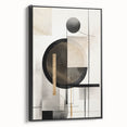 Framed abstract modern wall art design showcasing vibrant colors and geometric shapes, viewed from the side against a neutral backdrop, ideal for contemporary decor.