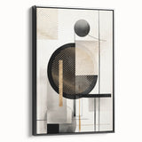 Framed abstract modern wall art design showcasing vibrant colors and geometric shapes, viewed from the side against a neutral backdrop, ideal for contemporary decor.