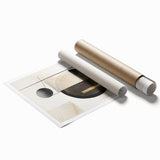 Abstract modern wall art print showcasing vibrant colors and geometric shapes, rolled for shipping in a protective cardboard tube, perfect for contemporary decor.