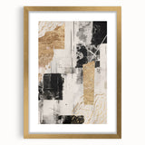 Abstract modern wall art featuring a gold-framed design with a mat, showcasing vibrant colors and geometric shapes, perfect for contemporary decor. This eye-catching piece adds elegance and sophistication to any living space.