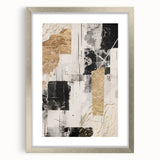 Abstract modern wall art design featuring a sleek silver frame with a mat, showcasing vibrant colors and geometric patterns, perfect for contemporary home decor.