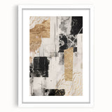 Abstract modern wall art framed in white, showcasing vibrant geometric patterns and colors. Ideal for contemporary home decor, enhancing living spaces with style.