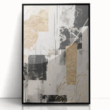 Framed abstract modern wall art featuring a bold design with acrylic colors in black and gold, set against a sleek backdrop, perfect for contemporary decor.