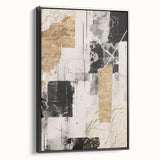 Framed abstract modern wall art in a sleek black frame, showcasing vibrant colors and geometric patterns, perfect for contemporary decor in living spaces.