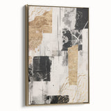 Framed wall art featuring an abstract modern design with gold accents, showcasing a sleek side view that highlights its elegant shape and vibrant colors. Ideal for contemporary home decor, this piece adds sophistication to any space.