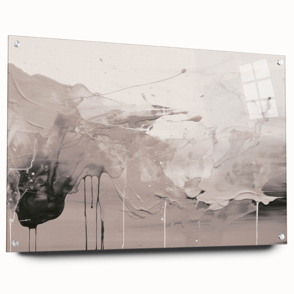 Abstract modern wall art collection displayed in a sleek acrylic frame, showcasing vibrant colors and unique geometric patterns, perfect for contemporary home decor.