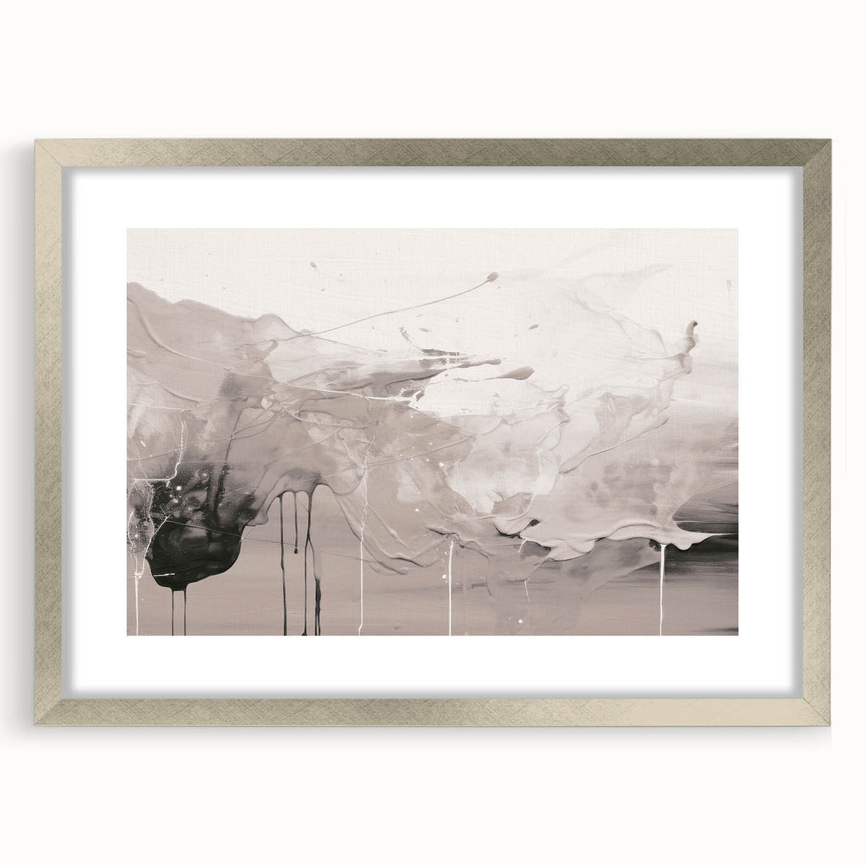 Abstract modern wall art collection featuring a silver frame and mat, showcasing vibrant geometric patterns, ideal for contemporary home decor. Perfect for adding a stylish touch to living spaces.