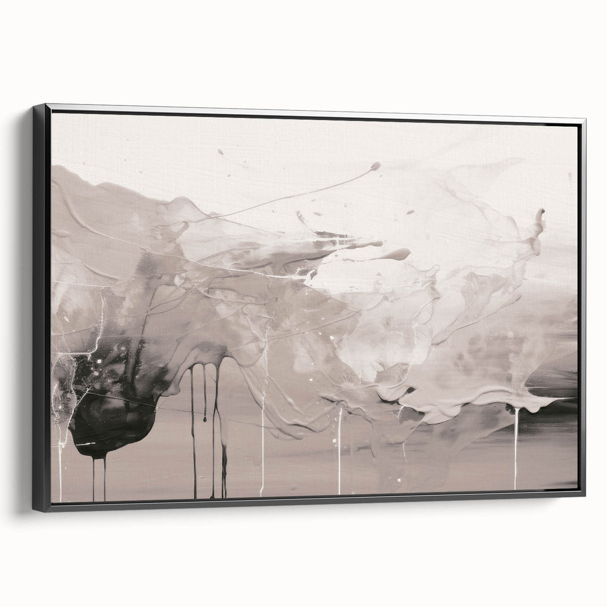 Framed abstract modern wall art collection showcasing a black design with unique geometric patterns, presented in a side view to highlight depth and texture.
