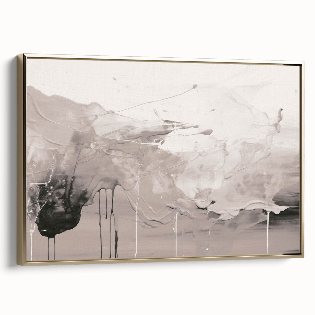 Framed abstract modern wall art collection showcasing a gold design, viewed from the side, highlighting its sleek finish and sophisticated style for contemporary decor.
