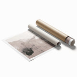 Abstract modern wall art print showcasing vibrant colors and geometric shapes, designed to enhance contemporary decor, rolled in a protective cardboard tube.