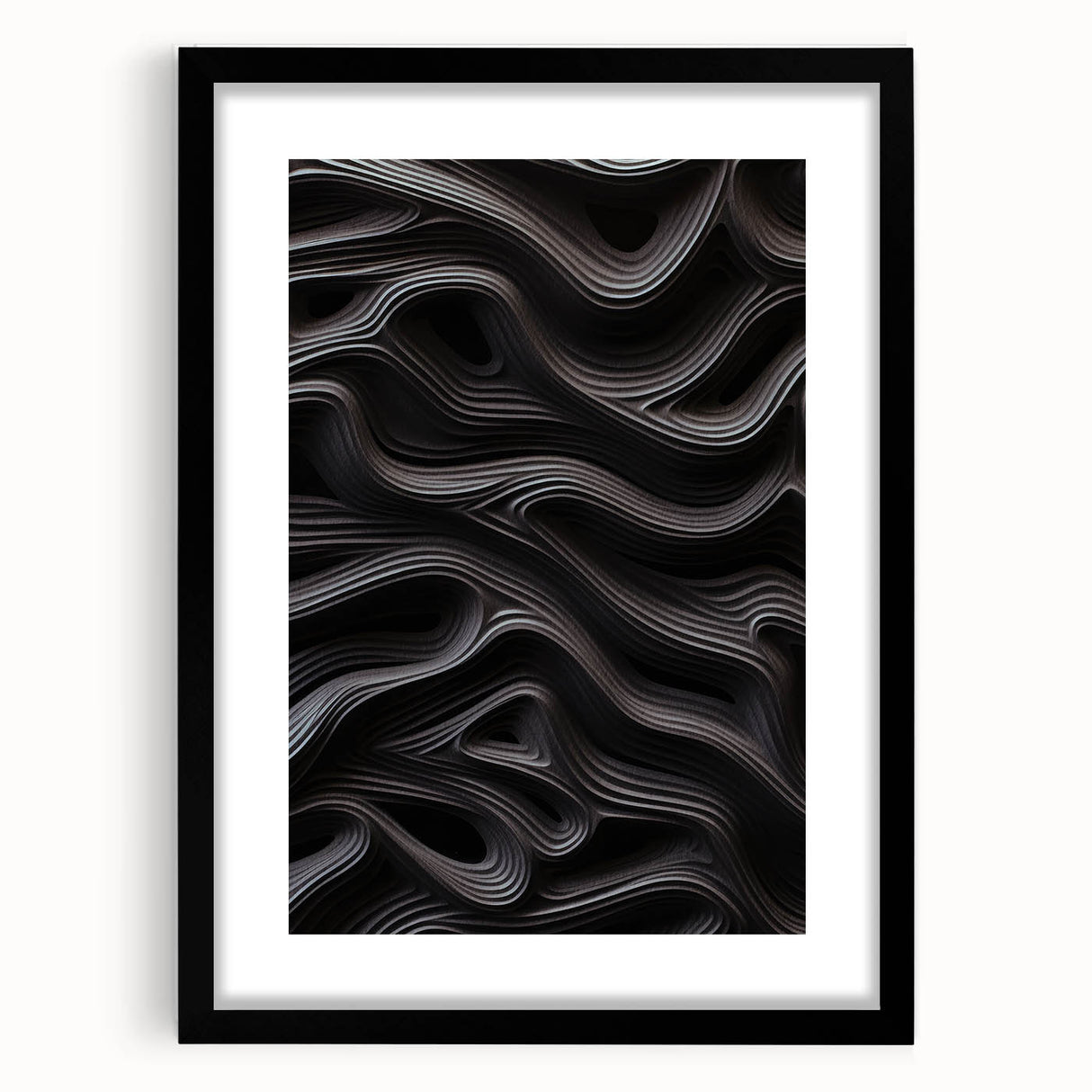 Black-framed abstract modern wall art collection featuring geometric patterns and vibrant colors, ideal for contemporary home decor and artistic accents.