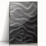 Framed acrylic wall art featuring an abstract modern design in silver tones, showcasing intricate geometric patterns, perfect for contemporary home decor.