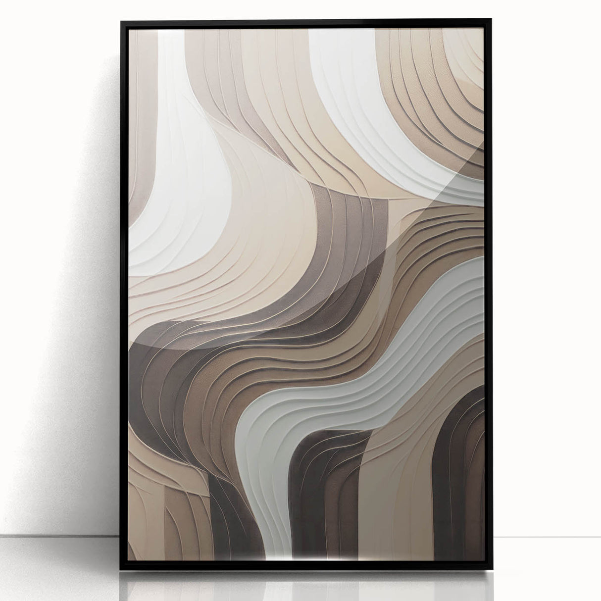 Framed wall art print showcasing a modern abstract design with vibrant colors and geometric shapes, featuring a sleek black frame for contemporary decor.
