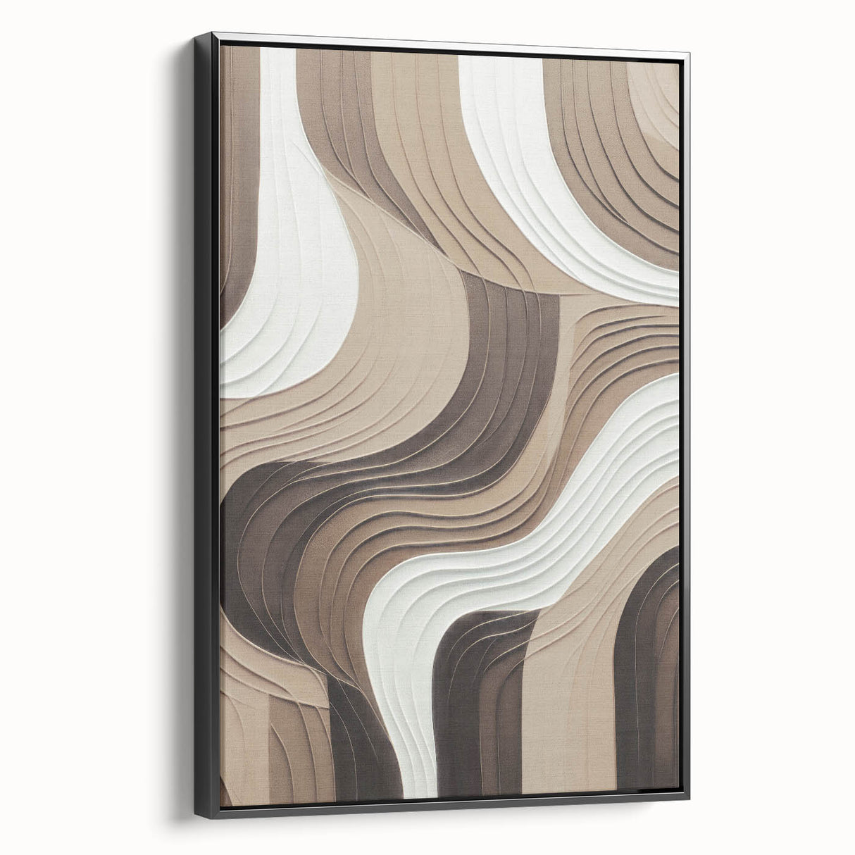 Framed abstract modern wall art featuring a dynamic geometric design in bold colors, showcased from a black side view, perfect for contemporary decor.