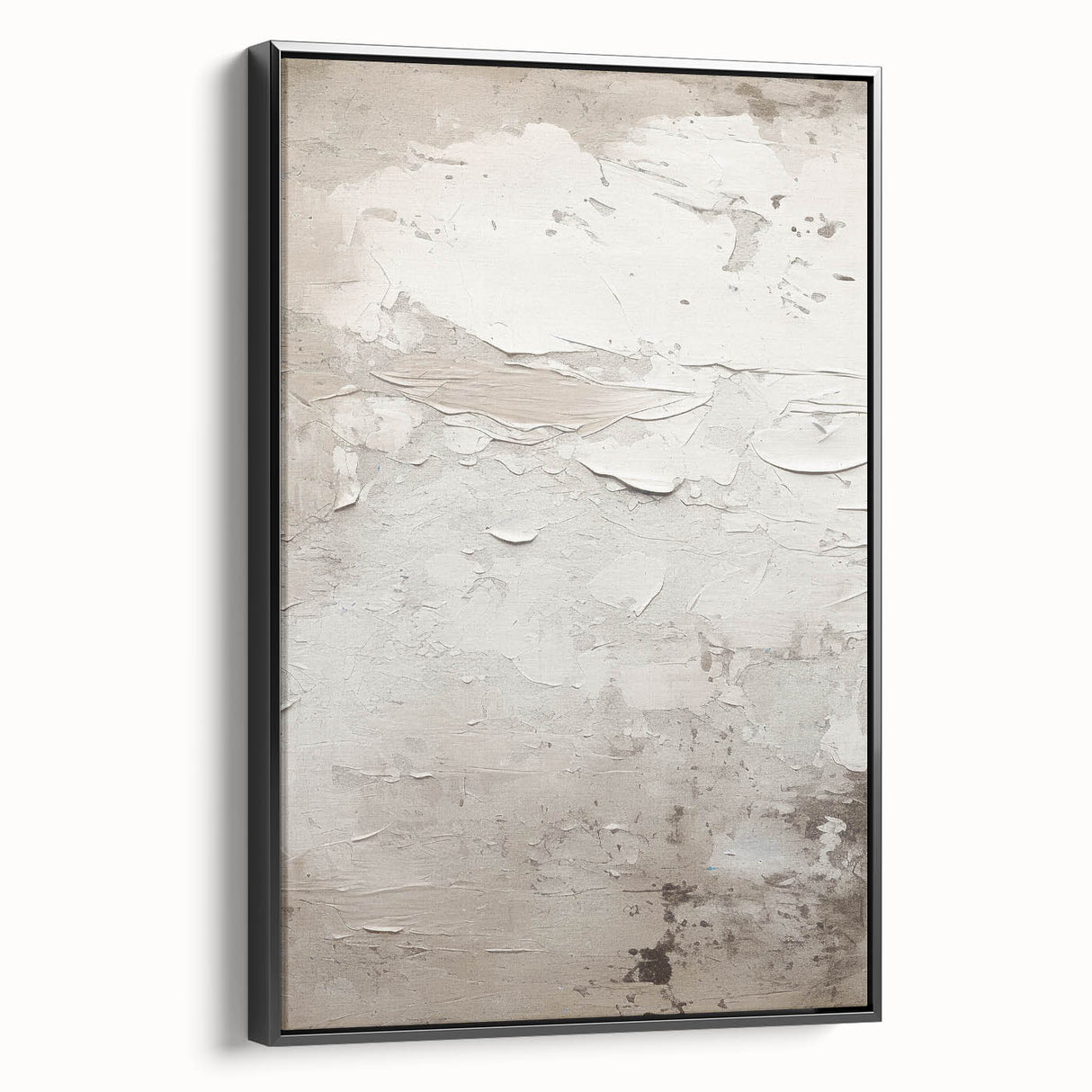 Framed abstract modern wall art featuring geometric patterns in black, showcasing a sleek side view. Ideal for contemporary home décor, adding artistic flair.