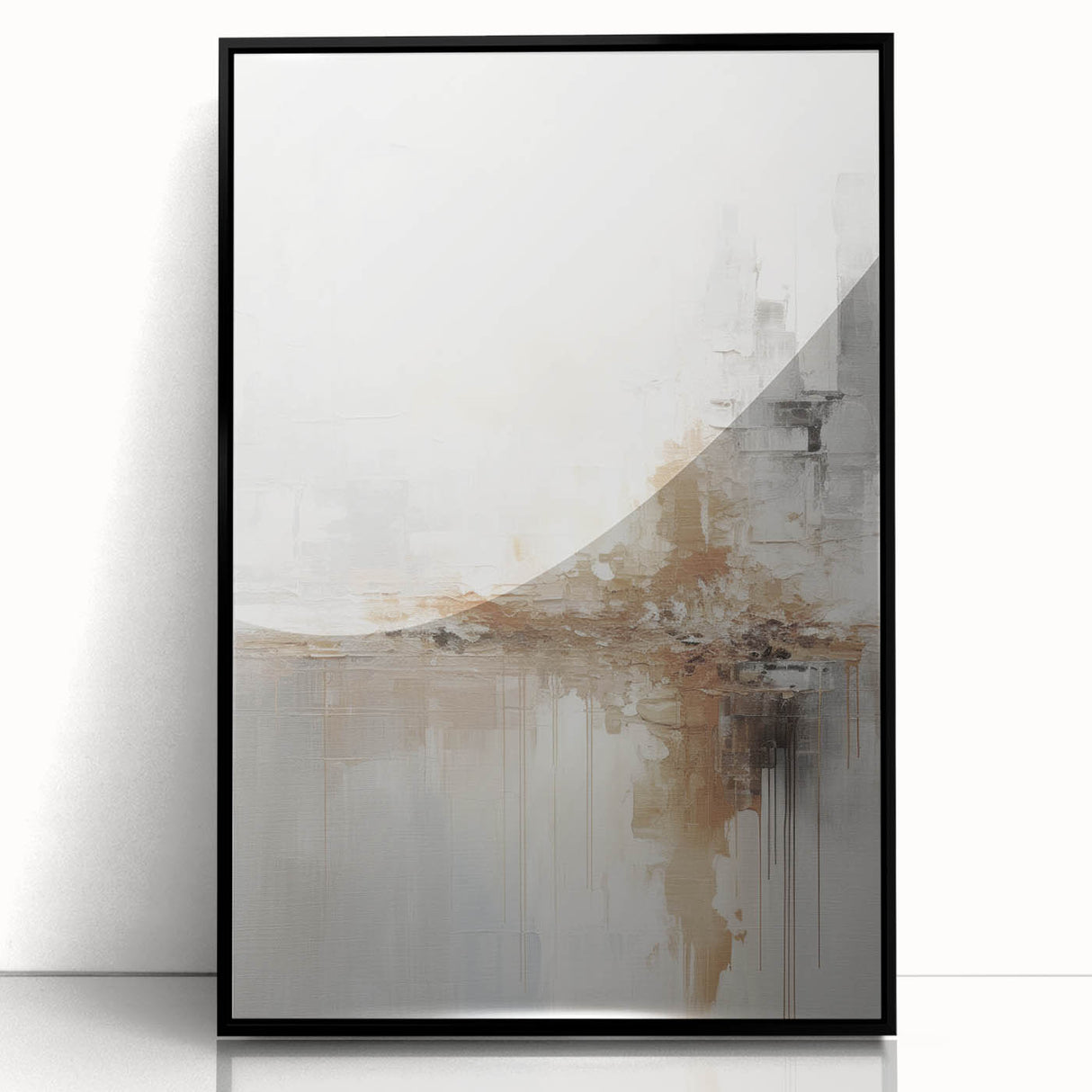 Framed abstract modern wall art in black, showcasing a contemporary design with vibrant colors and geometric patterns, perfect for stylish home decor.