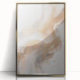 Framed abstract modern wall art design showcasing gold accents and a sleek acrylic front, perfect for contemporary decor in living spaces or offices.