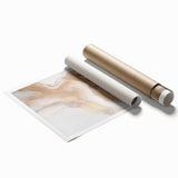 Abstract modern wall art print featuring vibrant geometric shapes in shades of blue, orange, and yellow, designed to enhance contemporary home decor. This colorful artwork is rolled for easy shipping and display.