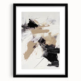 Abstract modern wall art collection featuring a sleek black frame, showcasing geometric designs and vibrant colors, perfect for contemporary decor.