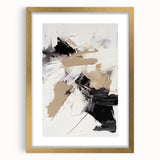 Stylish abstract modern wall art collection featuring a gold-framed piece with a mat, showcasing vibrant colors and geometric patterns.