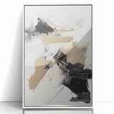 Framed modern abstract wall art collection in white, showcasing vibrant geometric designs with a sleek acrylic finish for contemporary decor.