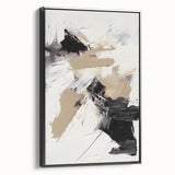 Framed abstract modern wall art collection showcasing vibrant colors and geometric designs, set against a sleek black background.