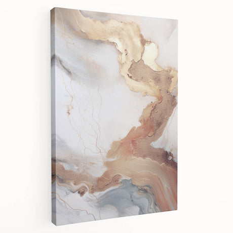 Stretched canvas artwork showcasing an abstract modern design in vibrant colors, displayed from a side view, ideal for contemporary home decor.