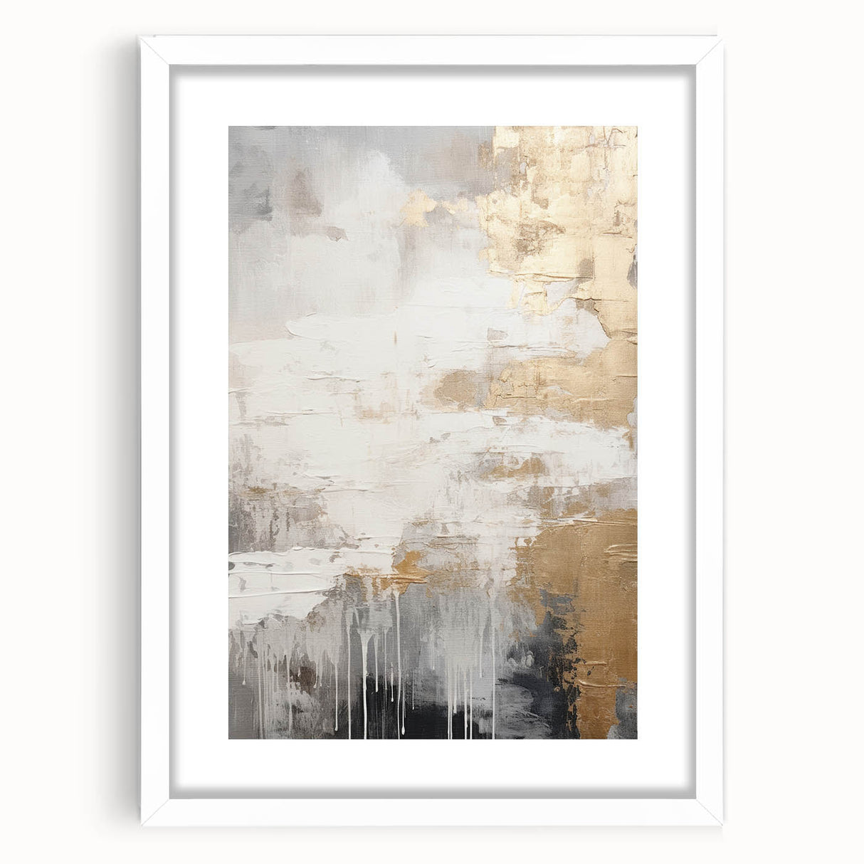 Abstract modern wall art collection showcasing a framed design with a white mat. The artwork features vibrant colors and geometric shapes, perfect for contemporary home decor.